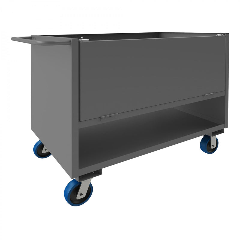 Durham 4 Sided Solid Box Truck With 6" x 2" Polyurethane Casters, (2) Rigid And (2) Swivel, 2 Shelves