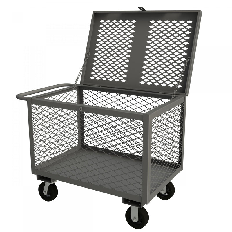 Durham 4 Sided Mesh Box Truck With 6" x 2" Mold-On-Rubber Casters, (2) Rigid And (2) Swivel