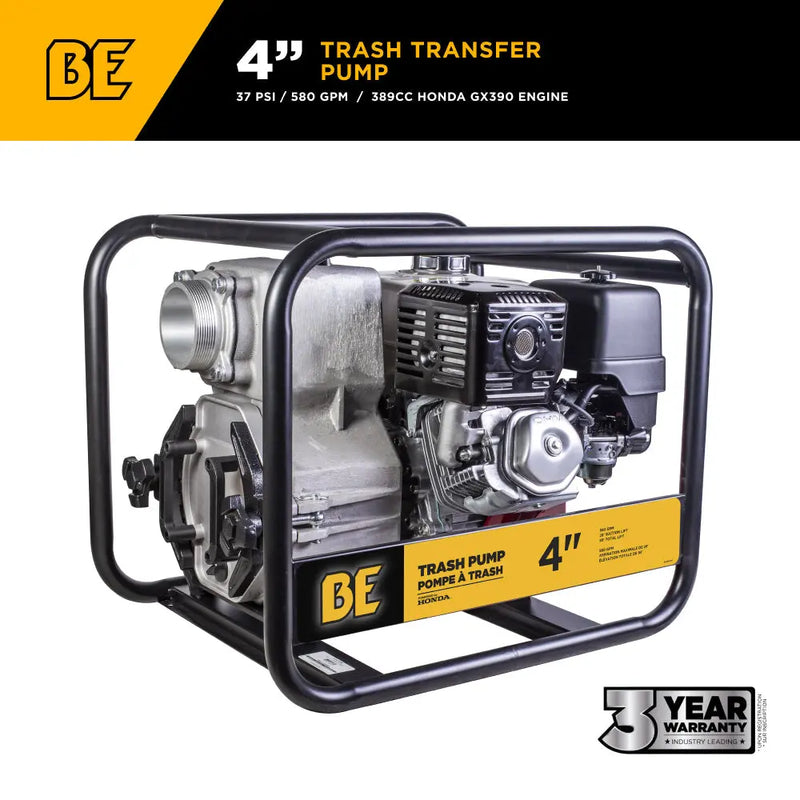 4"-Trash Transfer Pump with Honda GX390 Engine BE Power Equipment