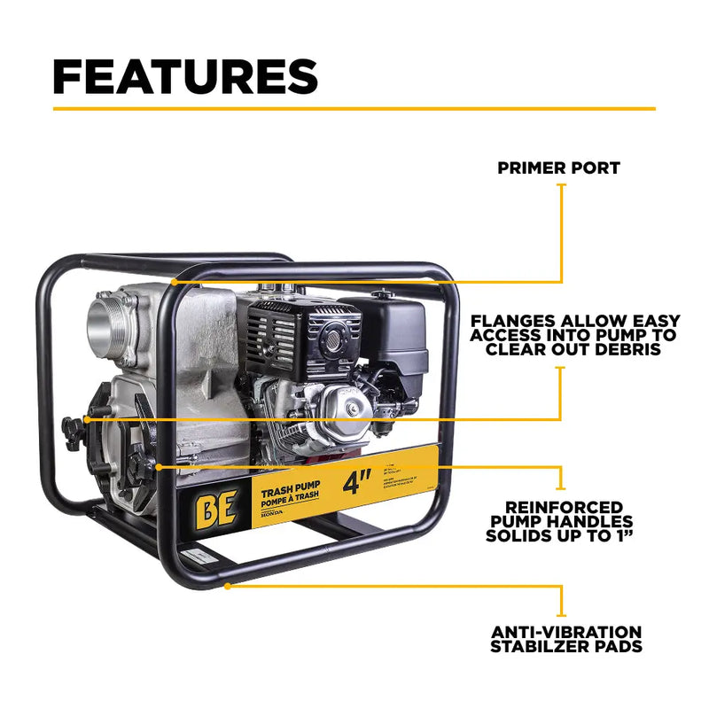 4"-Trash Transfer Pump with Honda GX390 Engine BE Power Equipment