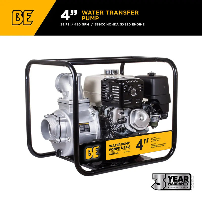 4" Water Transfer Pump with Honda GX390 Engine BE Power Equipment