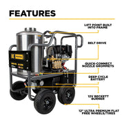 4,000 PSI - 4.0 GPM Hot Water Pressure Washer with Honda GX390 Engine and Belt Driven General Triplex Pump - HW4013HBG BE Power Equipment