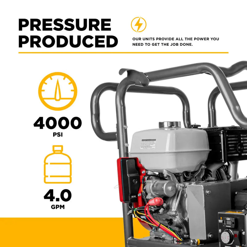 4,000 PSI - 4.0 GPM Hot Water Pressure Washer with Honda GX390 Engine and Belt Driven General Triplex Pump - HW4013HBG BE Power Equipment