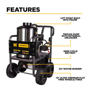 4,000 PSI - 4.2 GPM Hot Water Pressure Washer with Honda GX390 Engine and General Triplex Pump - HW4013HG BE Power Equipment