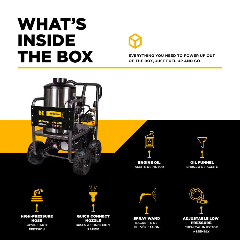 4,000 PSI - 4.2 GPM Hot Water Pressure Washer with Honda GX390 Engine and General Triplex Pump - HW4013HG BE Power Equipment