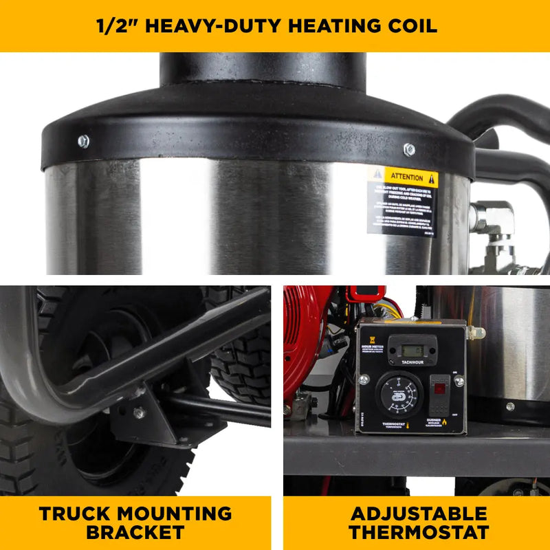 4,000 PSI - 4.2 GPM Hot Water Pressure Washer with Honda GX390 Engine and General Triplex Pump - HW4013HG BE Power Equipment