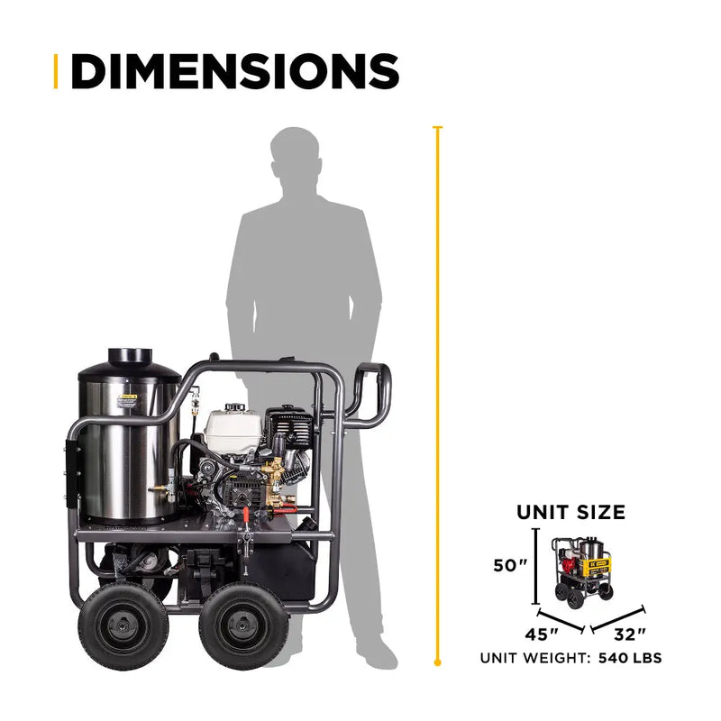 4,000 PSI - 4.2 GPM Hot Water Pressure Washer with Honda GX390 Engine and General Triplex Pump - HW4013HG BE Power Equipment