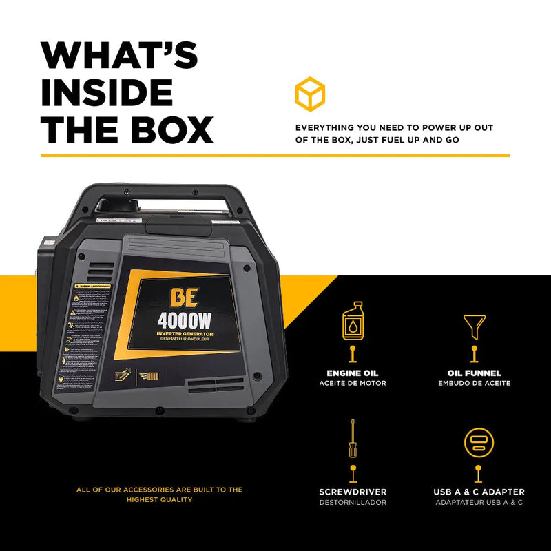 4,000 Watt Digital Inverter Generator - BE4000I BE Power Equipment