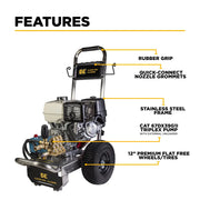 4,200 PSI 4.2 GPM Cold Water Gas Pressure Washer Honda GX390 Engine and CAT Triplex Pump on Stainless Steel Frame - B4213HSJ BE Power Equipment