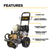 4,200 PSI 4.2 GPM Cold Water Gas Pressure Washer Honda GX390 Engine and General Triplex External Unloader Pump - B4213HGS BE Power Equipment