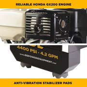 4,200 PSI 4.2 GPM Cold Water Gas Pressure Washer Honda GX390 Engine and General Triplex External Unloader Pump - B4213HGS BE Power Equipment