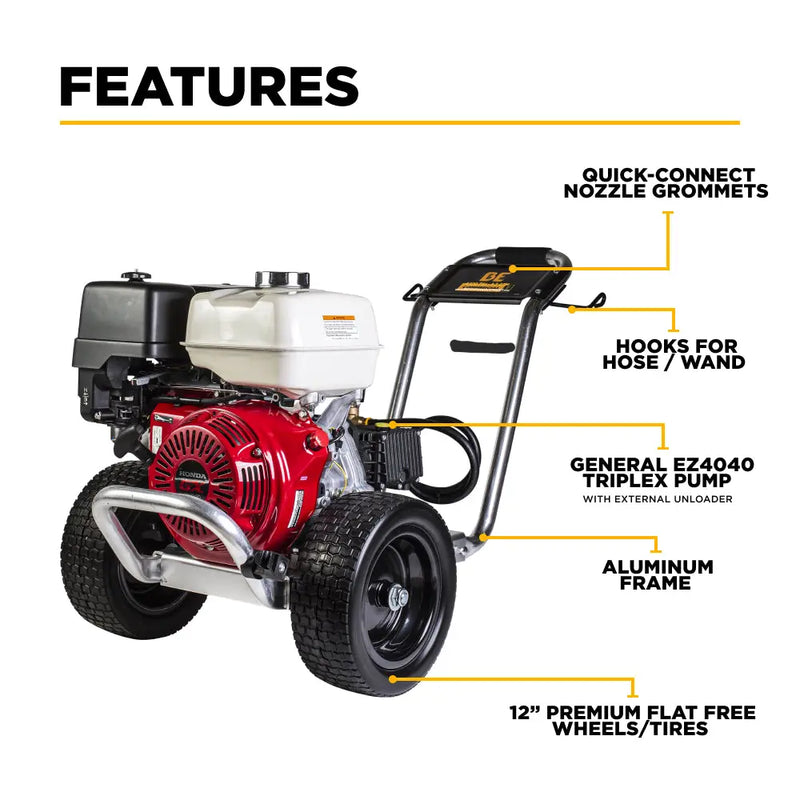4,200 PSI 4.2 GPM Cold Water Gas Pressure Washer Honda GX390 Engine and General Triplex Pump on Aluminum  Frame - B4213HAGS BE Power Equipment