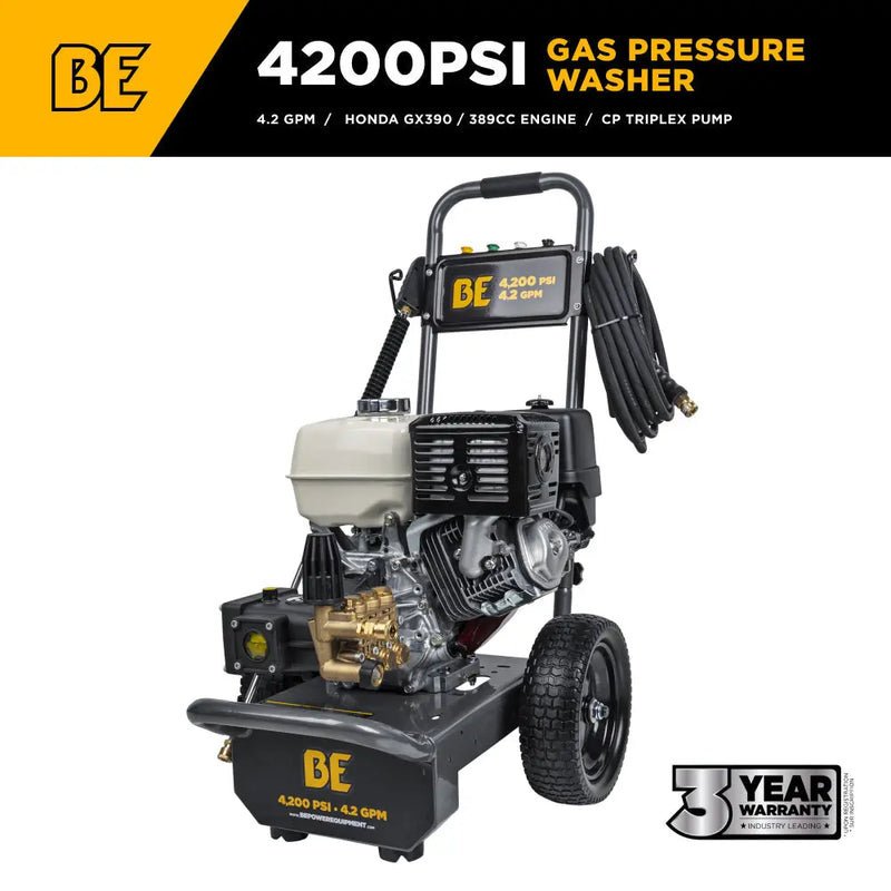 4,200 PSI 4.2 GPM Cold Water Gas Pressure Washer with Honda GX390 Engine and CP Triplex Pump - B4213HA BE Power Equipment