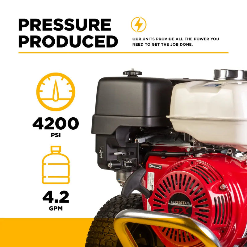 4,200 PSI 4.2 GPM Cold Water Gas Pressure Washer with Honda GX390 Engine and CP Triplex Pump on Aluminum Frame - B4213HAAS BE Power Equipment