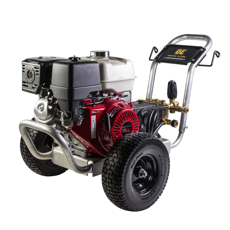 4,200 PSI 4.2 GPM Cold Water Gas Pressure Washer with Honda GX390 Engine and General Belt Drive Triplex Pump on Aluminum Frame - B4213HABGS BE Power Equipment