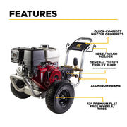 4,200 PSI 4.2 GPM Cold Water Gas Pressure Washer with Honda GX390 Engine and General Belt Drive Triplex Pump on Aluminum Frame - B4213HABGS BE Power Equipment