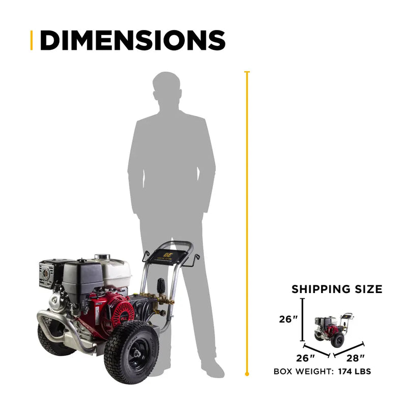4,200 PSI 4.2 GPM Cold Water Gas Pressure Washer with Honda GX390 Engine and General Belt Drive Triplex Pump on Aluminum Frame - B4213HABGS BE Power Equipment