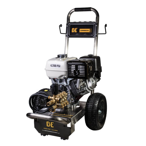 4,200 PSI 4.2GPM Cold Water Gas Pressure Washer Honda GX390 Engine and General Triplex Pump on Stainless Steel Frame - B4213HSGS BE Power Equipment