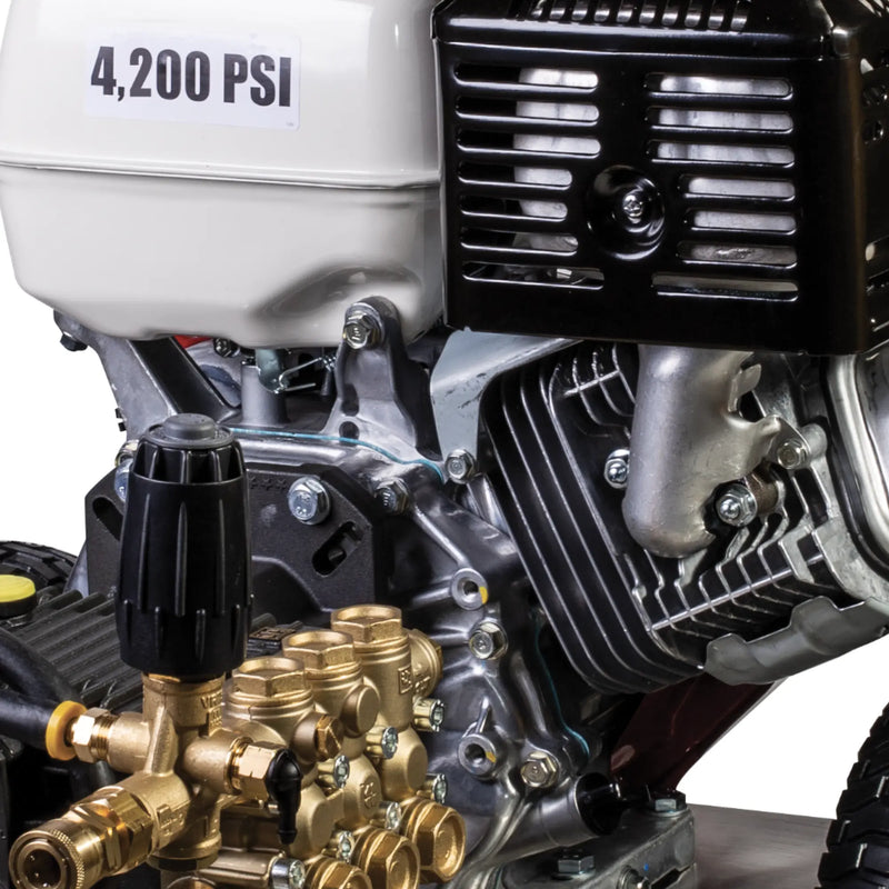 4,200 PSI 4.2GPM Cold Water Gas Pressure Washer Honda GX390 Engine and General Triplex Pump on Stainless Steel Frame - B4213HSGS BE Power Equipment