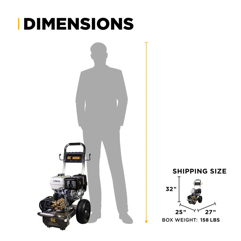 4,200 PSI 4.2GPM Cold Water Gas Pressure Washer Honda GX390 Engine and General Triplex Pump on Stainless Steel Frame - B4213HSGS BE Power Equipment