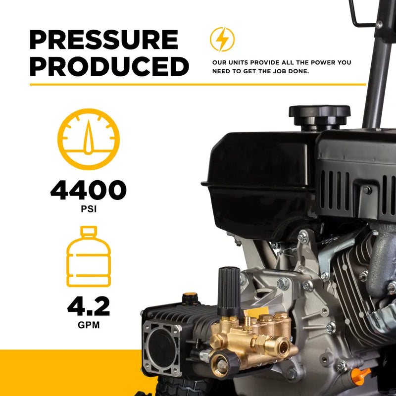 4,400 PSI 4.2 GPM Cold Water Gas Pressure Washer Powerease 420cc Engine and CP Triplex Pump - B4415PA BE Power Equipment