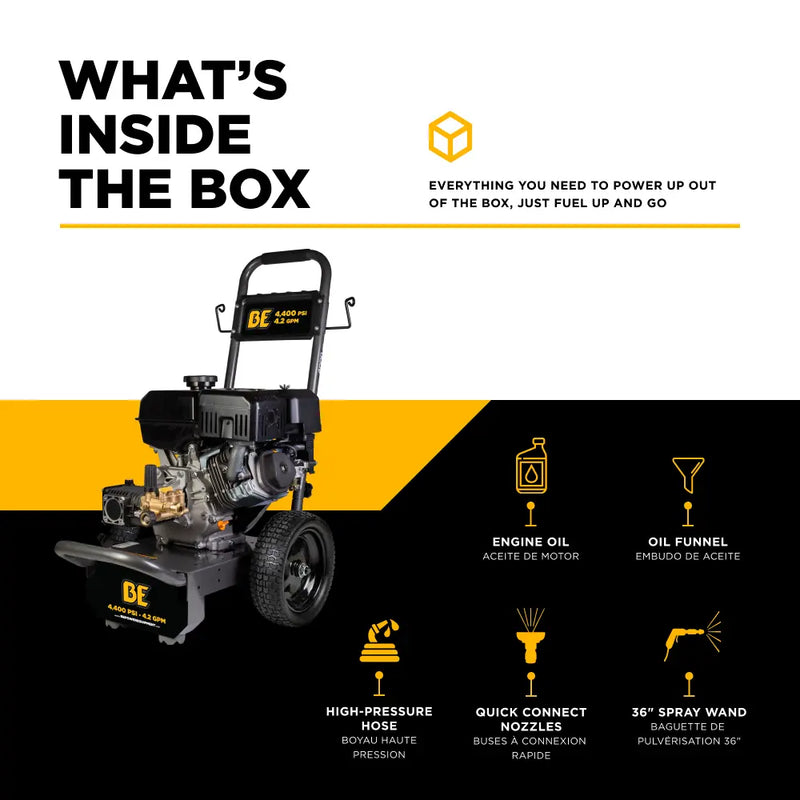 4,400 PSI 4.2 GPM Cold Water Gas Pressure Washer Powerease 420cc Engine and CP Triplex Pump - B4415PA BE Power Equipment