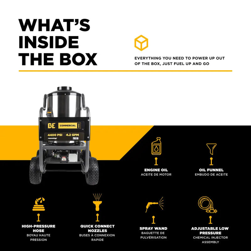 4,400 PSI - 4.2 GPM Hot Water Pressure Washer with Powerease 420 Engine and CP Triplex Pump - HW4415PA BE Power Equipment