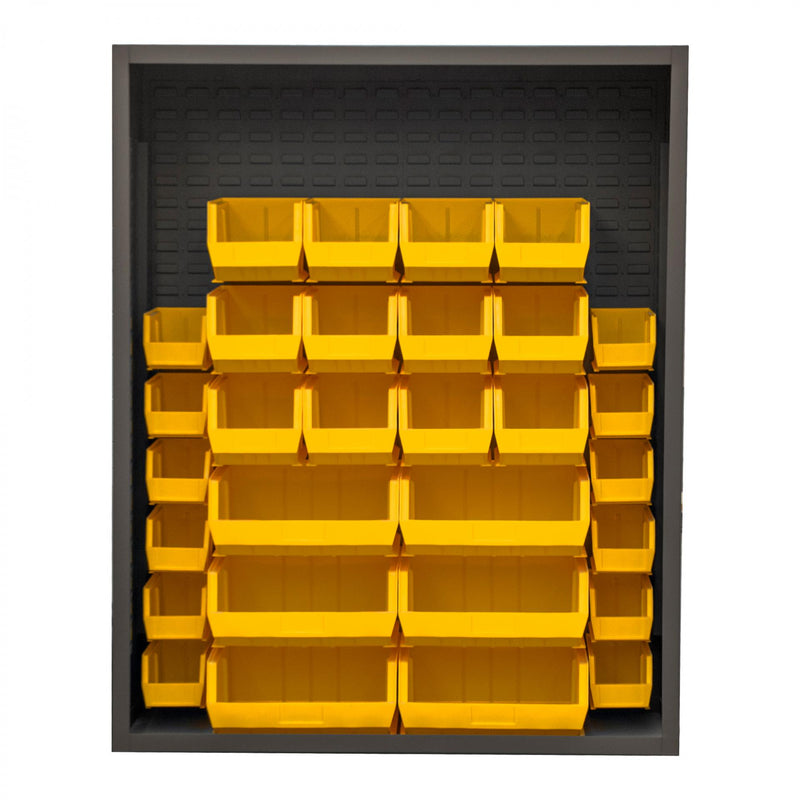Durham Enclosed Shelving, 12 Gauge, 48 x 18 x 60, 30 Yellow Bins, Gray