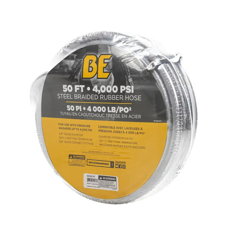50’ 4500PSI 3/8" Non-Marking Rubber Pressure Washer Hose BE Power Equipment