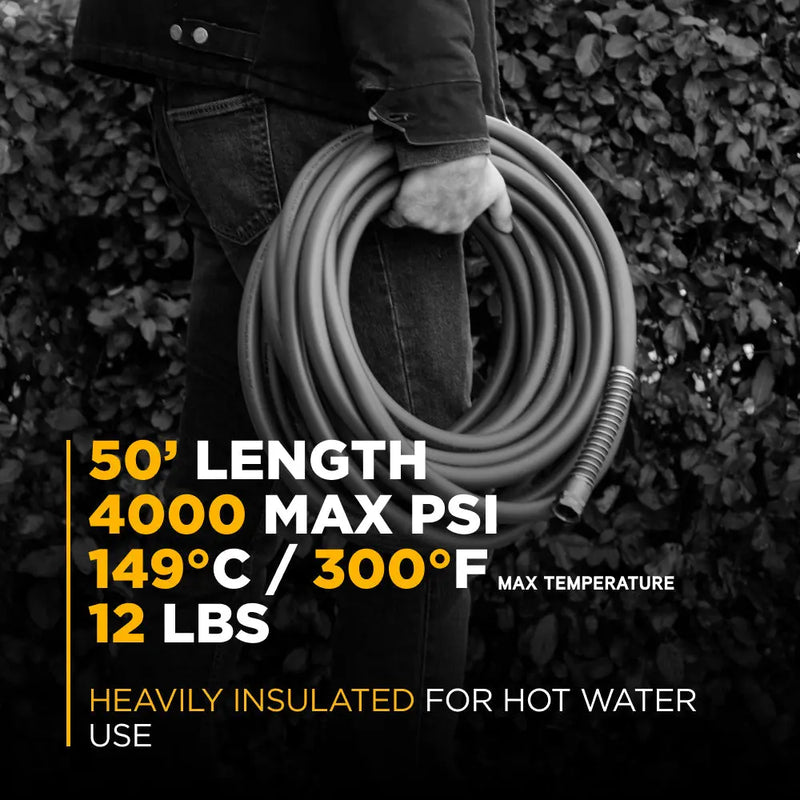 50’ 4500PSI 3/8" Non-Marking Rubber Pressure Washer Hose BE Power Equipment