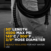 50' x 3/8", 4,500 PSI Grey Pressure Washer Hose BE Power Equipment