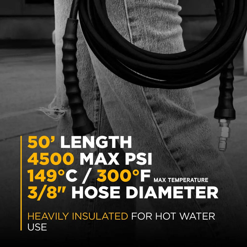 50' x 3/8", 4,500 PSI Grey Pressure Washer Hose BE Power Equipment