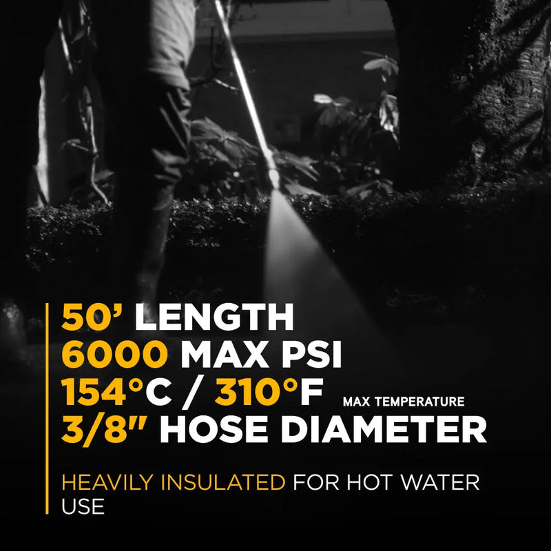 50' x 3/8", 6,000 PSI Pressure Washer Hose BE Power Equipment
