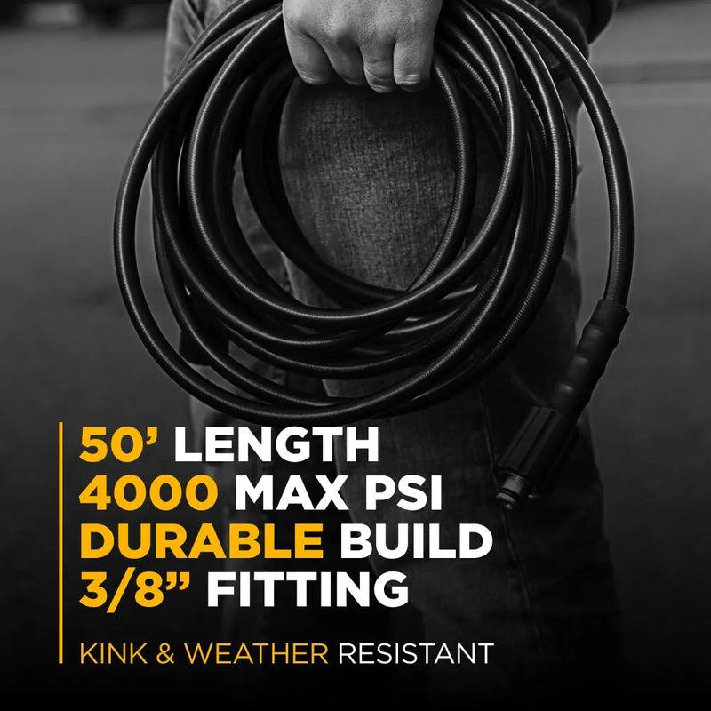 50ft 4000 PSI 3/8" Rubber Hose BE Power Equipment