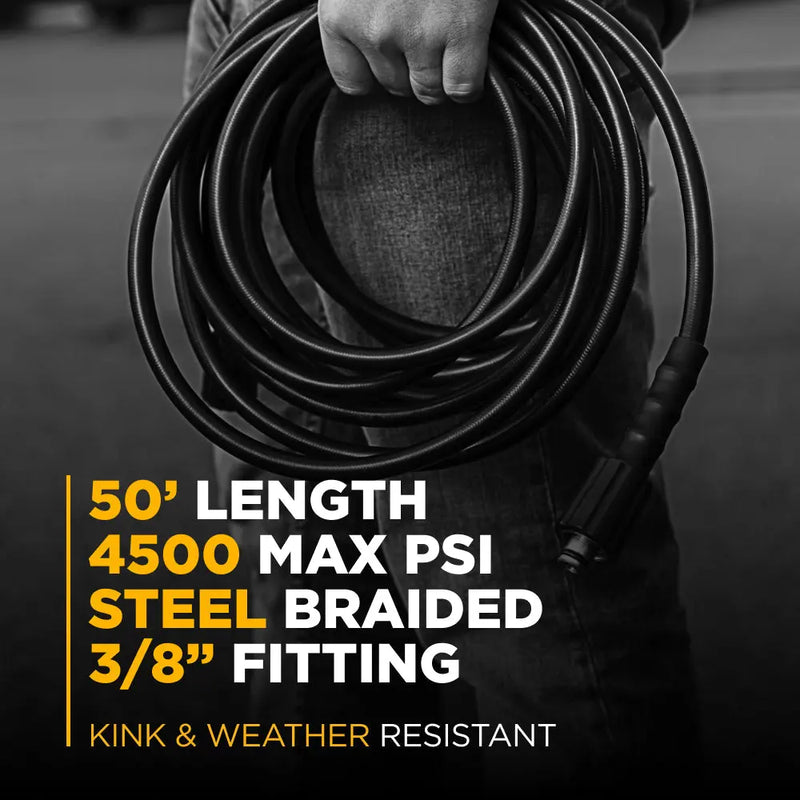 50ft 4500 PSI 3/8" Non Marking Rubber Hose BE Power Equipment