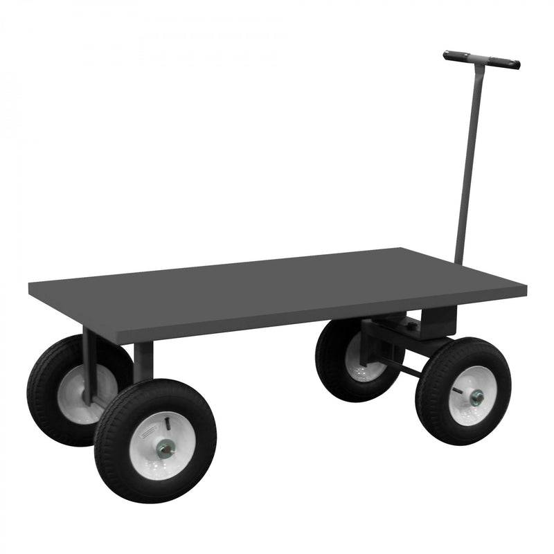 Durham Platform Truck With 12" Pneumatic Casters, (2) Rigid And (2) Swivel, Gray