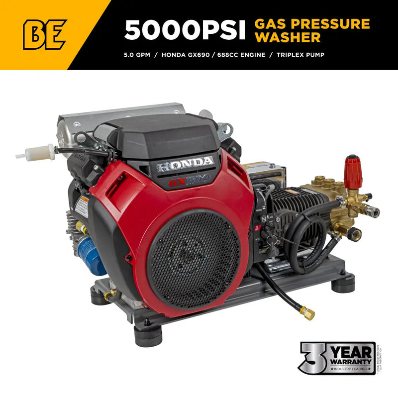 5,000 PSI 5.0 GPM Cold Water Gas Pressure Washer - B5024HTBC BE Power Equipment