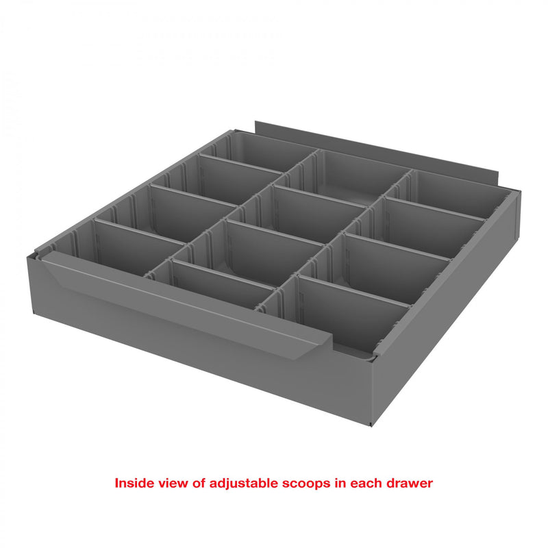 Durham 9 Drawer Storage Bin, Steel, Pad-Lockable Hinge, 9 Dividers Per Drawer