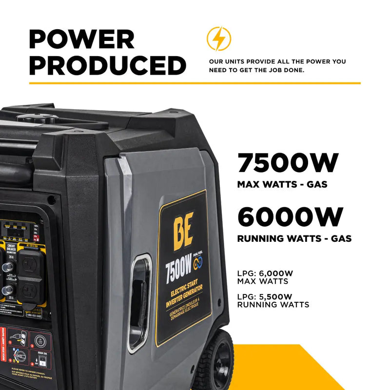 7,500 Watt Dual-Fuel Digital Inverter Generator - BE7500ID BE Power Equipment