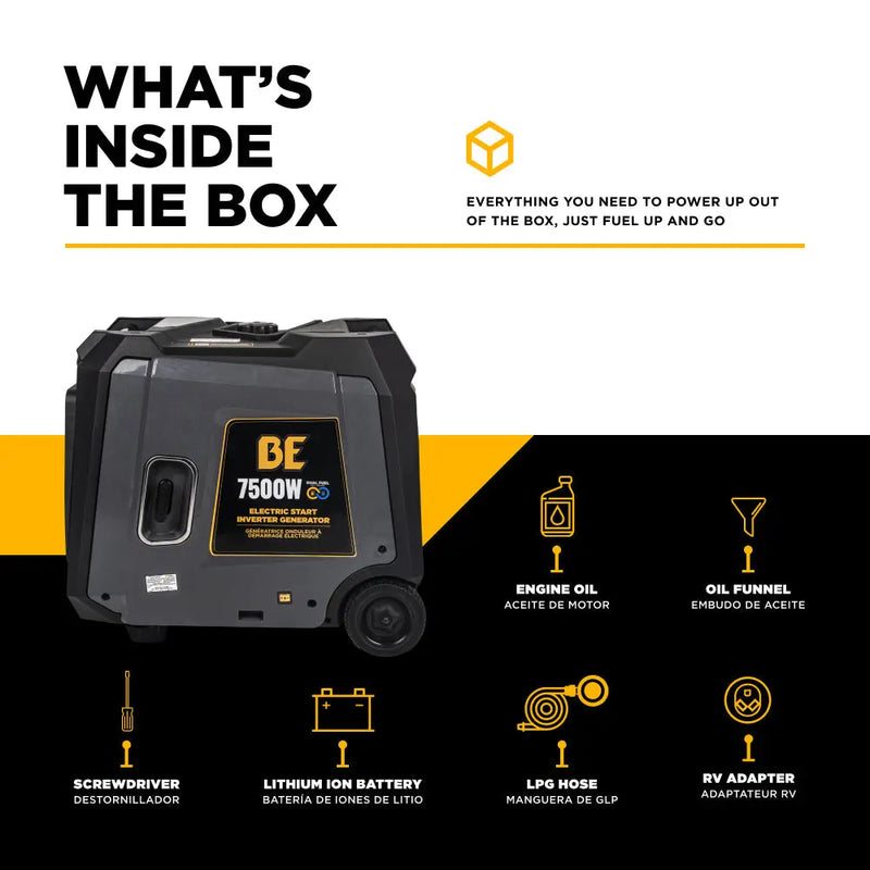 7,500 Watt Dual-Fuel Digital Inverter Generator - BE7500ID BE Power Equipment