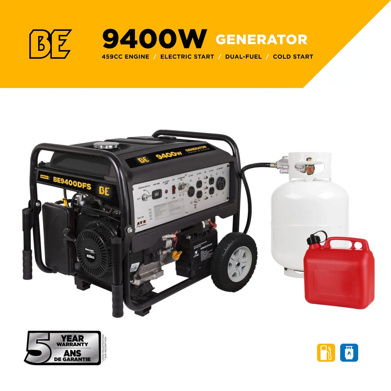 9,400 Watt Dual Fuel Electric Start Generator BE Power Equipment