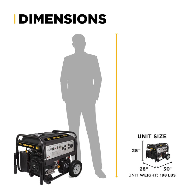 9,400 Watt Dual Fuel Electric Start Generator BE Power Equipment