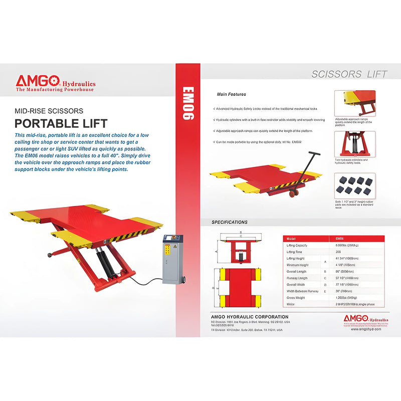 AMGO EM06 6,000 lbs Portable Mid-Rise Scissor Lift AMGO