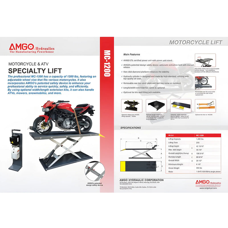 AMGO MC-1200 Motorcycle & ATV Lift AMGO