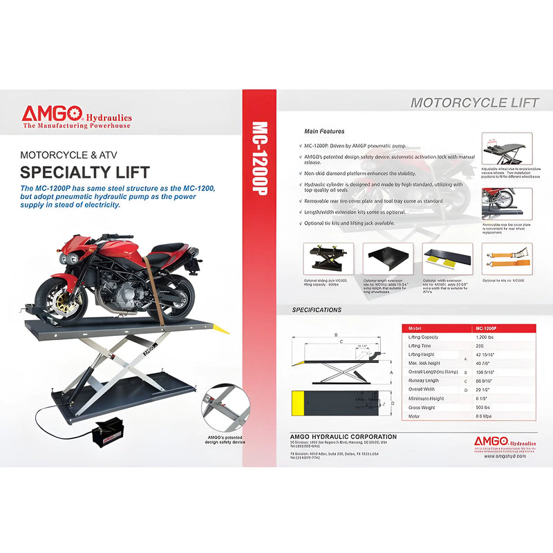 AMGO MC-1200P Motorcycle & ATV Lift AMGO