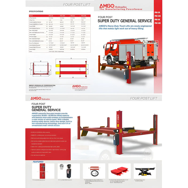 AMGO PRO-30 Heavy-Duty 30,000 lbs 4 Post Lift AMGO