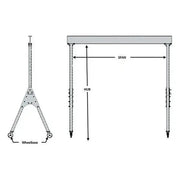 "Technical drawing of a gantry crane showing dimensions and specifications.