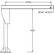 Technical drawing of a jib crane showing span, hub, and height."