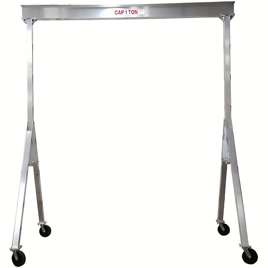 Aluminum gantry crane with wheels, labeled for 2-ton capacity