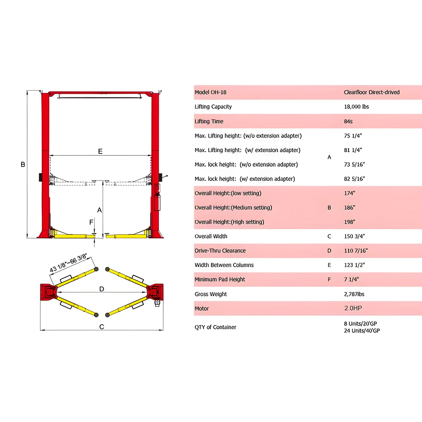 AMGO OH-18 18,000 lb 2 Post Lift